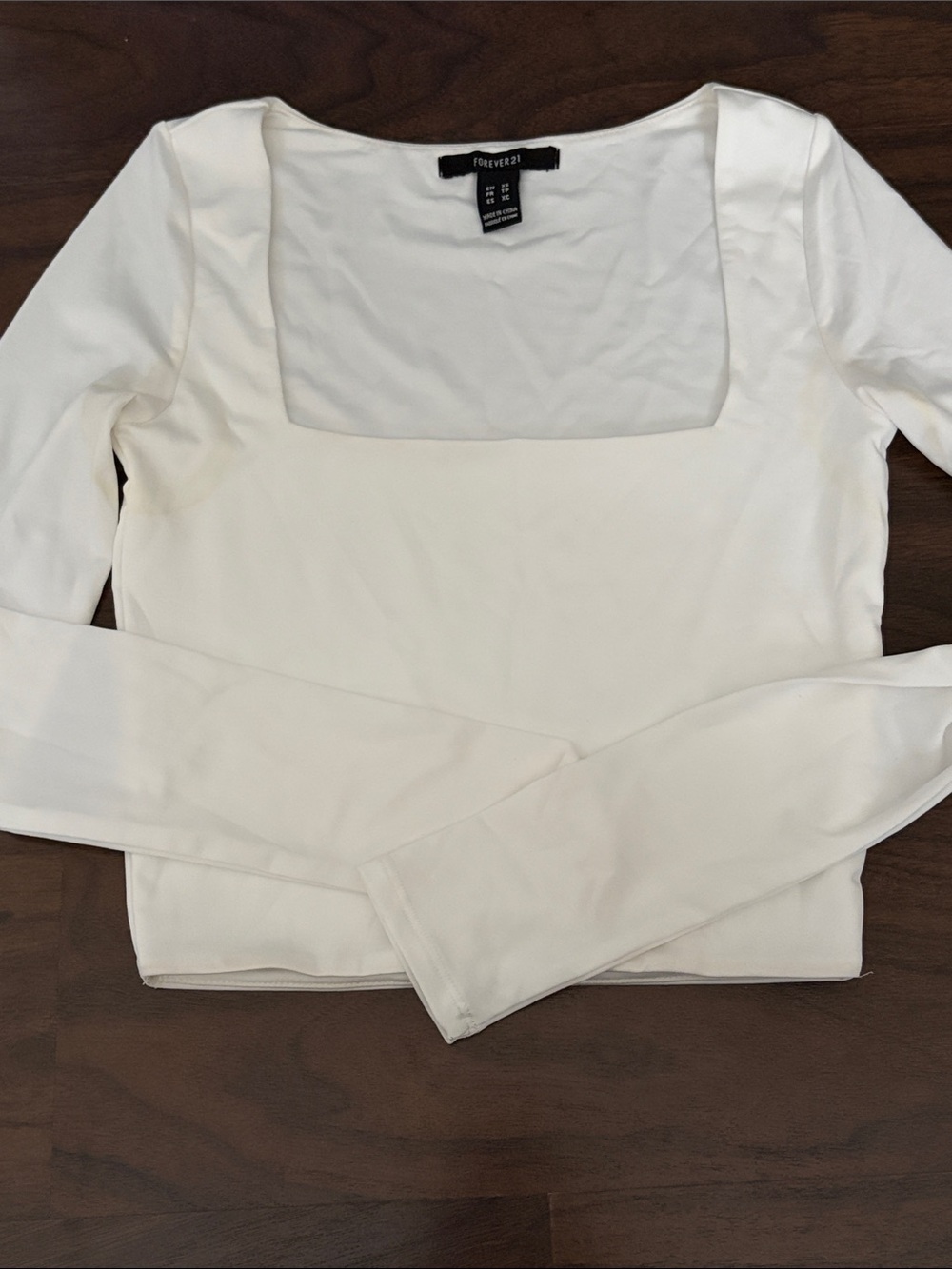 Forever 21 White Long Sleeve Scoop Crop Top